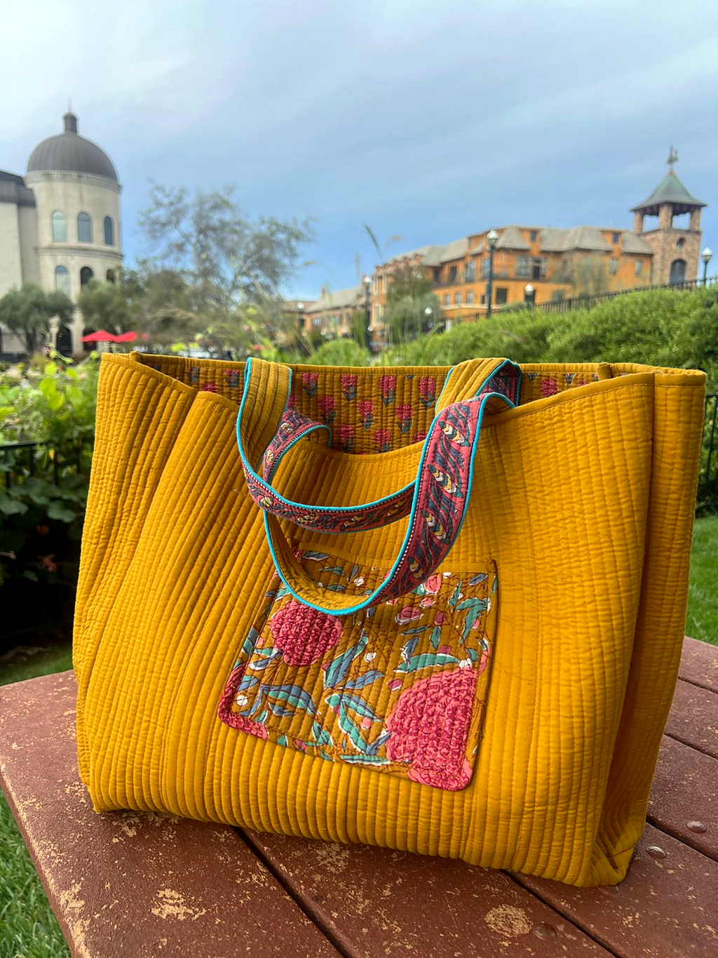 Saffron Marigold Reversible Quilted Tote Bag