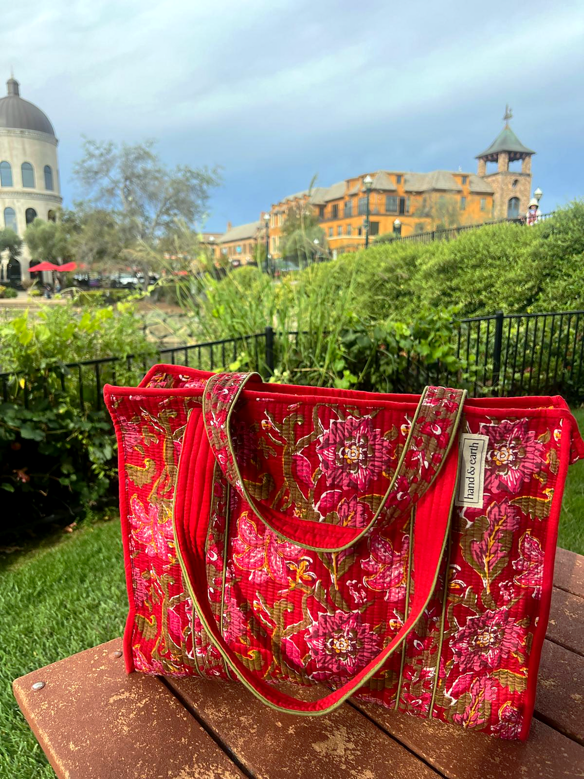 Crimson Bloom Quilted Tote Bag