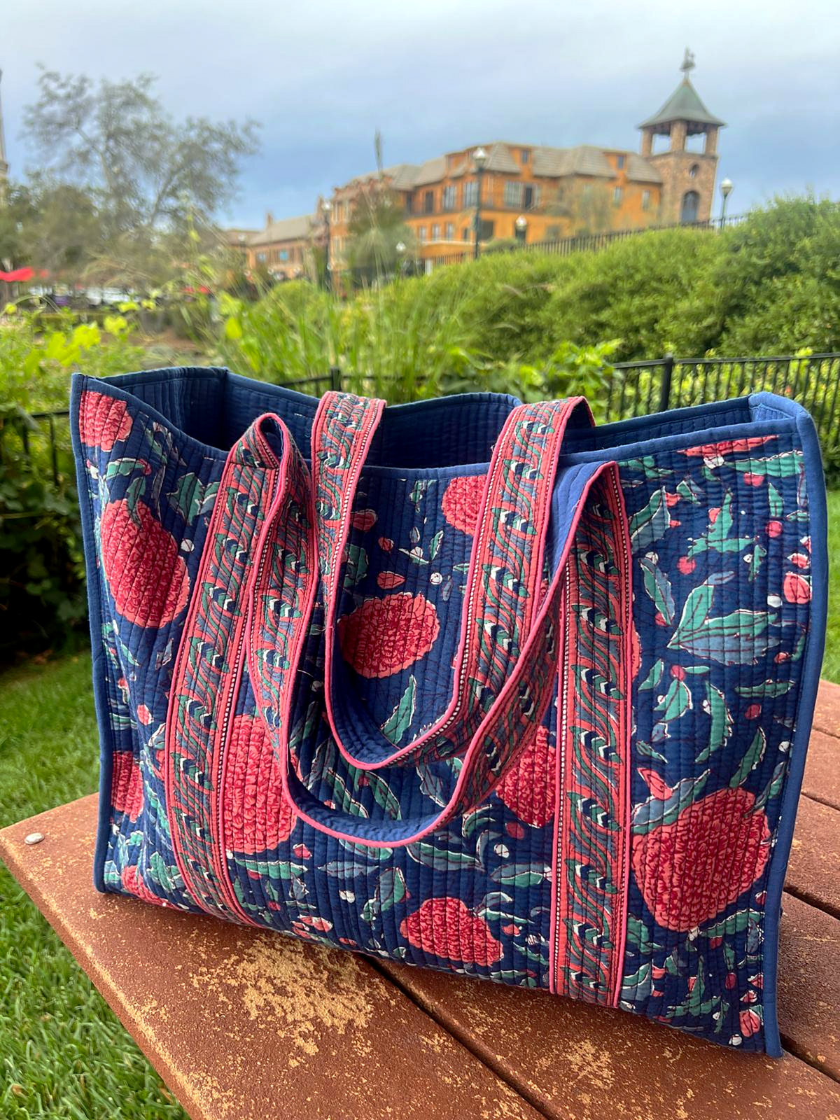 Indigo Marigold Reversible Quilted Tote Bag