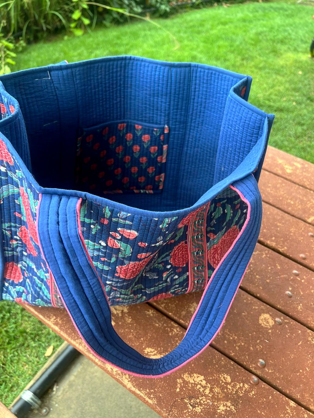Indigo Marigold Reversible Quilted Tote Bag
