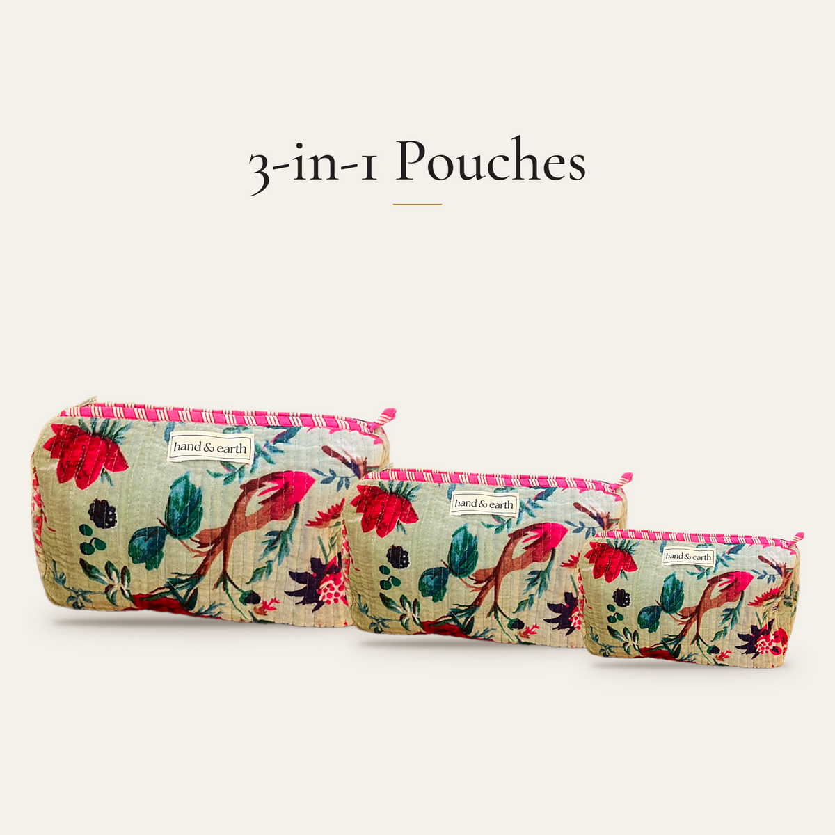 Mint Bird Velvet 3-in-1 Travel Pouch Set