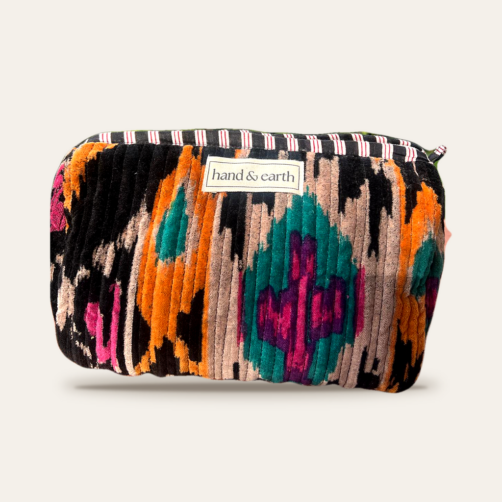 Black Ikat Velvet 3-in-1 Travel Pouch Set