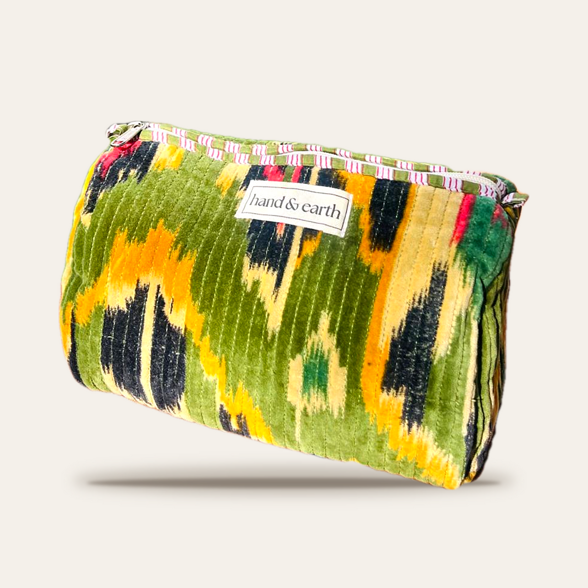 Green Ikat Velvet 3-in-1 Travel Pouch Set
