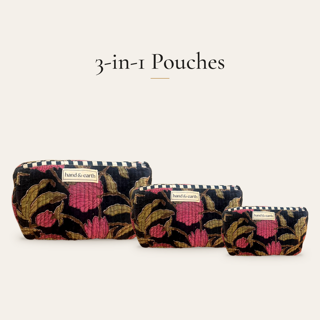Black Rose Velvet 3-in-1 Travel Pouch Set