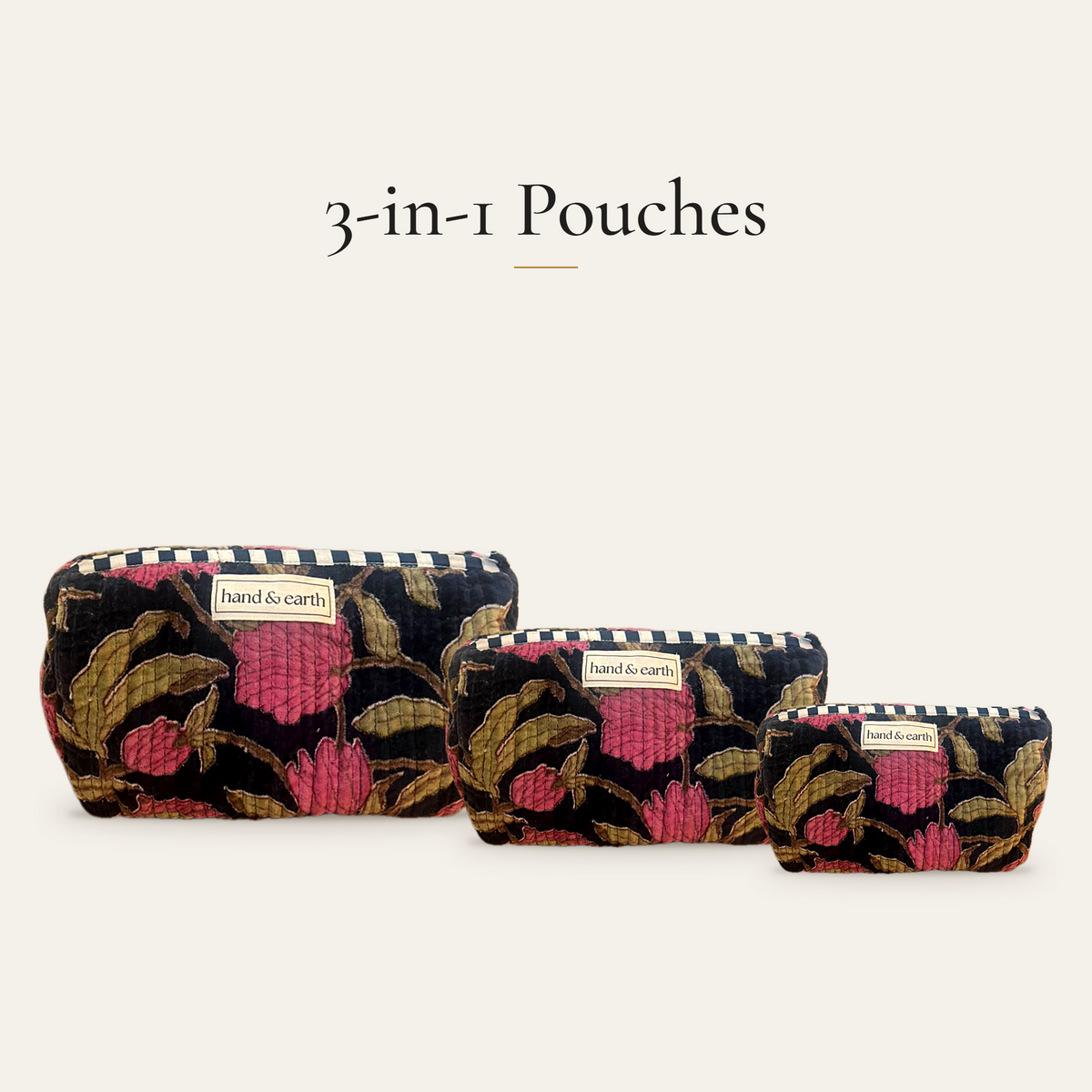 Black Rose Velvet 3-in-1 Travel Pouch Set