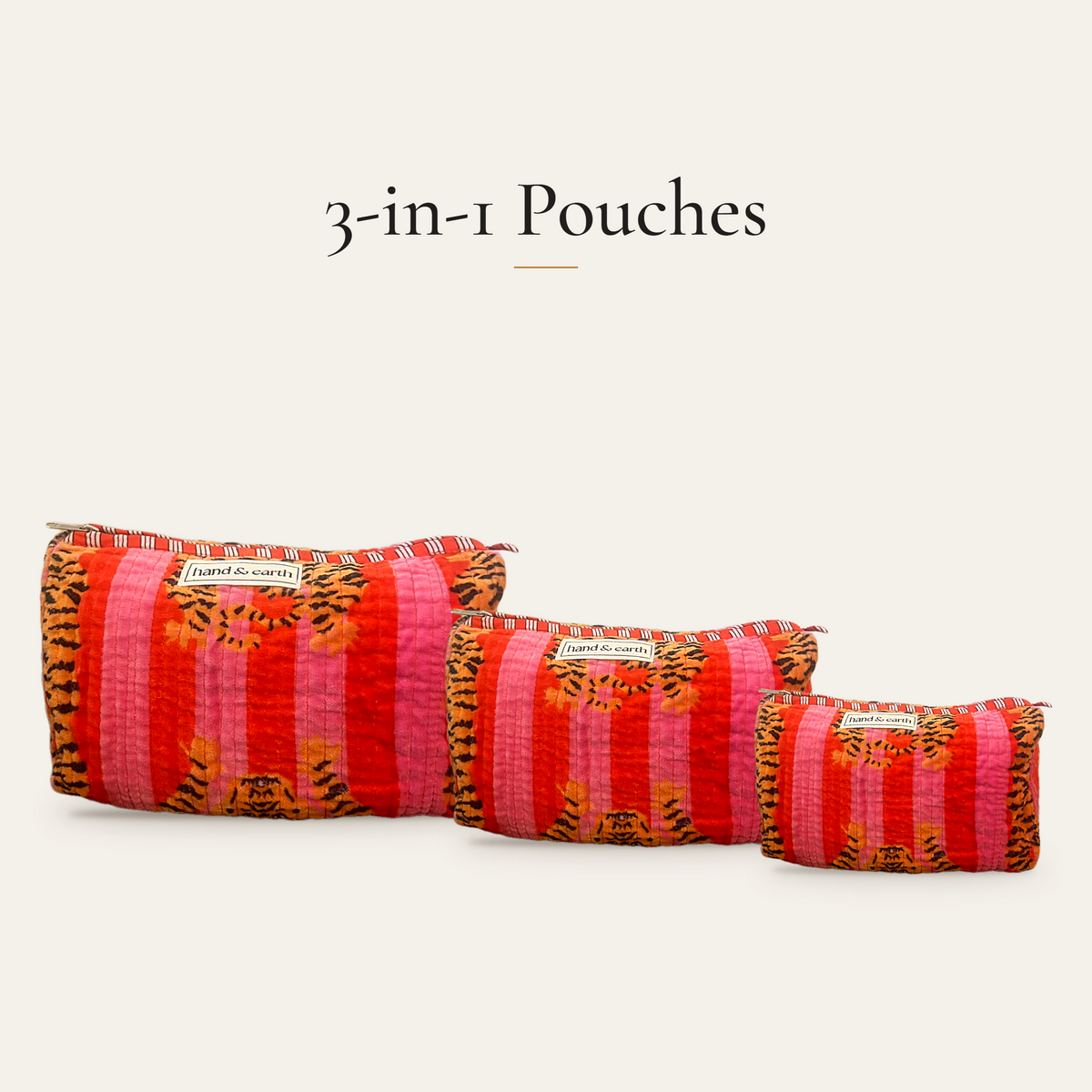 Tiger Stripe Velvet 3-in-1 Travel Pouch Set