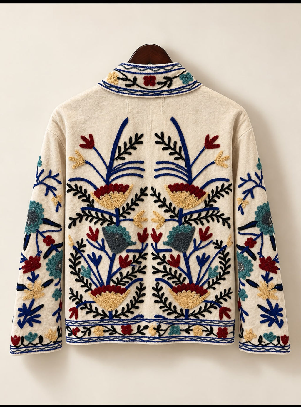 Ivory Embroidered Reversible Velvet Jacket