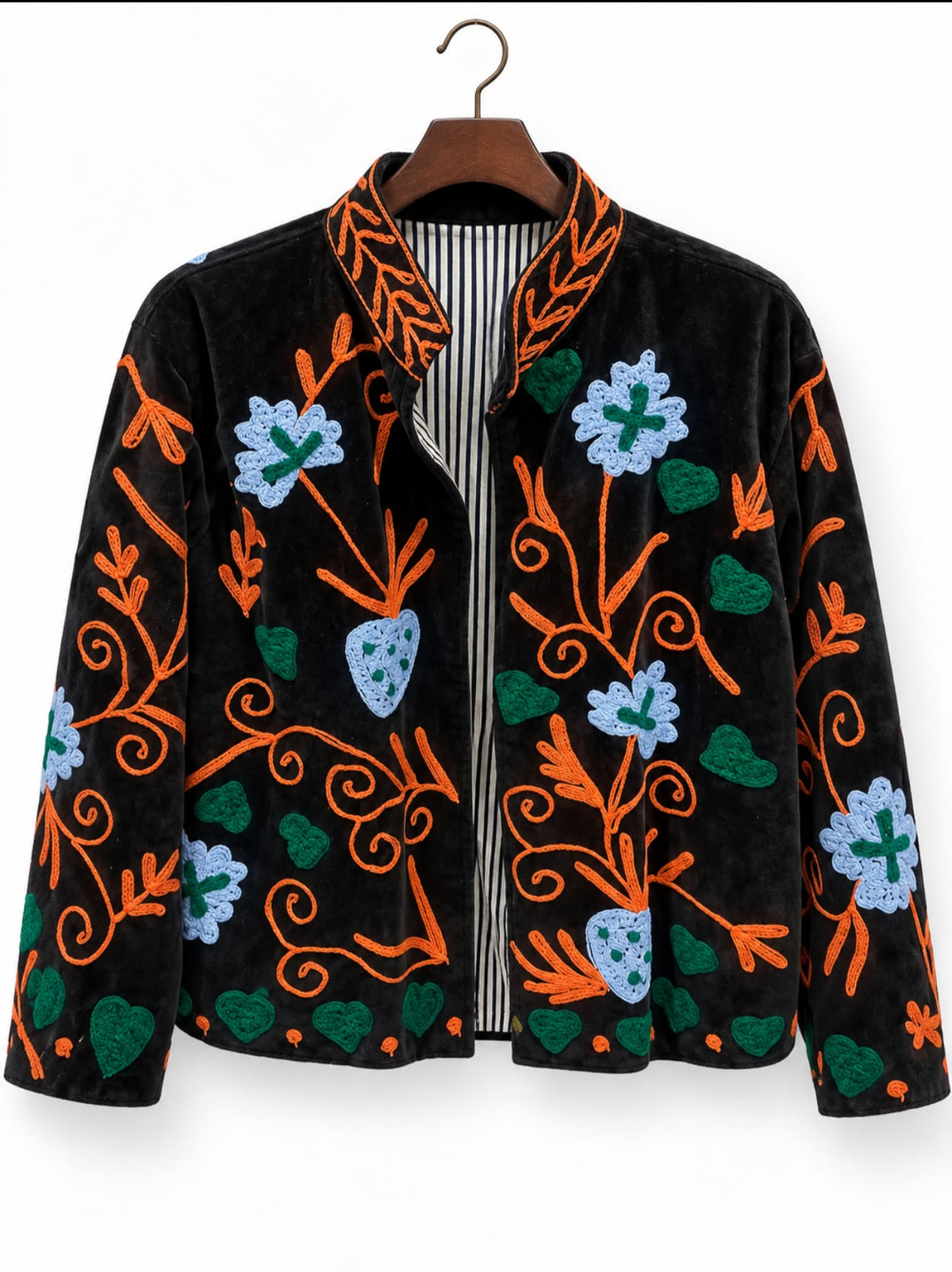 Black Midnight Folk Garden Velvet Jacket