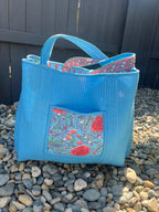 Turquoise Floral Reversible Quilted Tote Bag