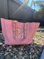 Pink Terracotta Floral Reversible Quilted Tote Bag