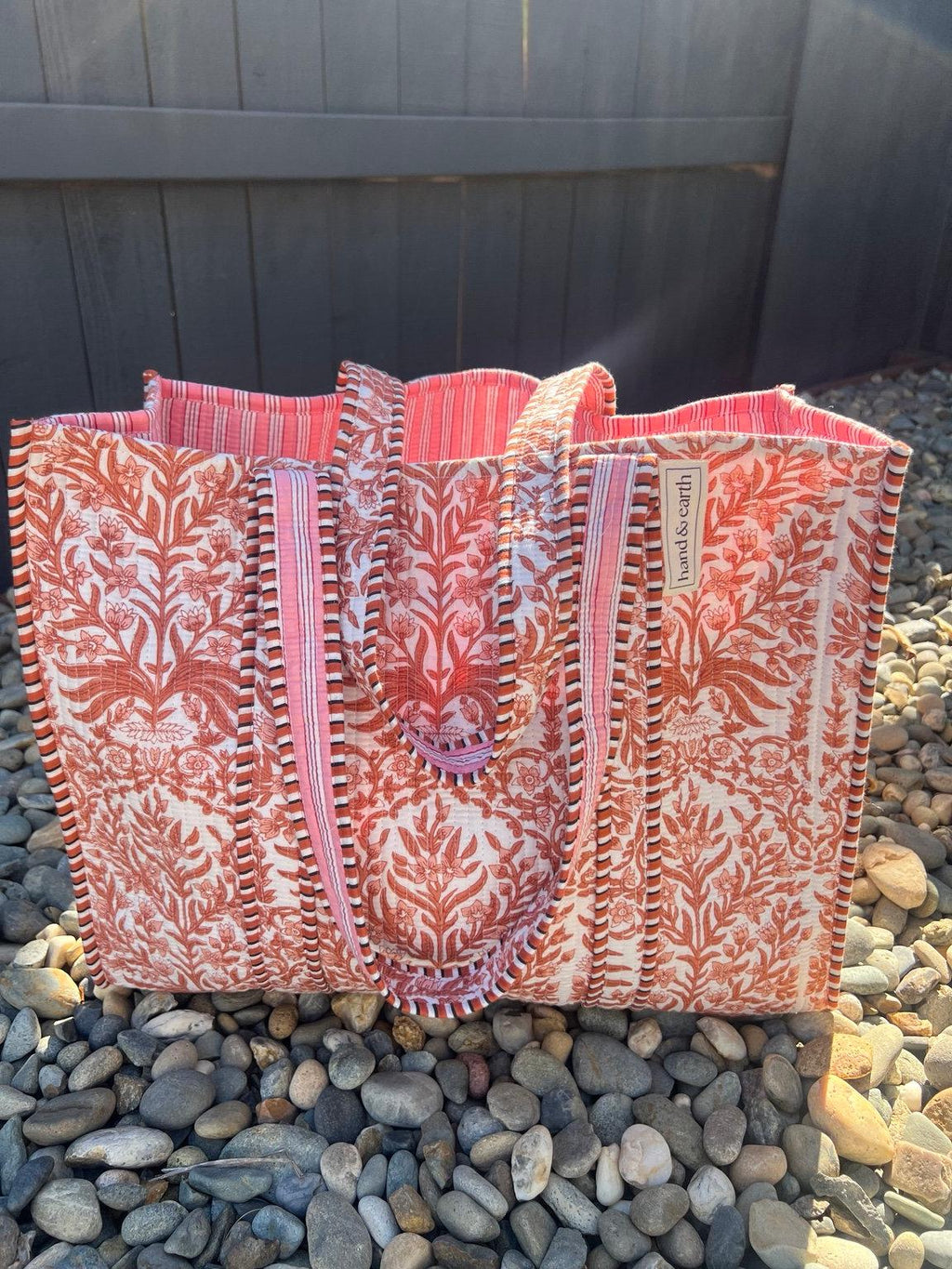 Pink Terracotta Floral Reversible Quilted Tote Bag