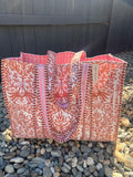 Pink Terracotta Floral Reversible Quilted Tote Bag