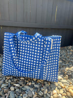 Blue Gingham Quilted Tote Bag