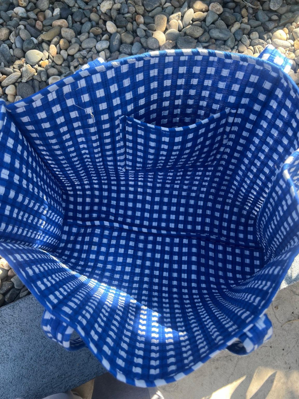 Blue Gingham Quilted Tote Bag