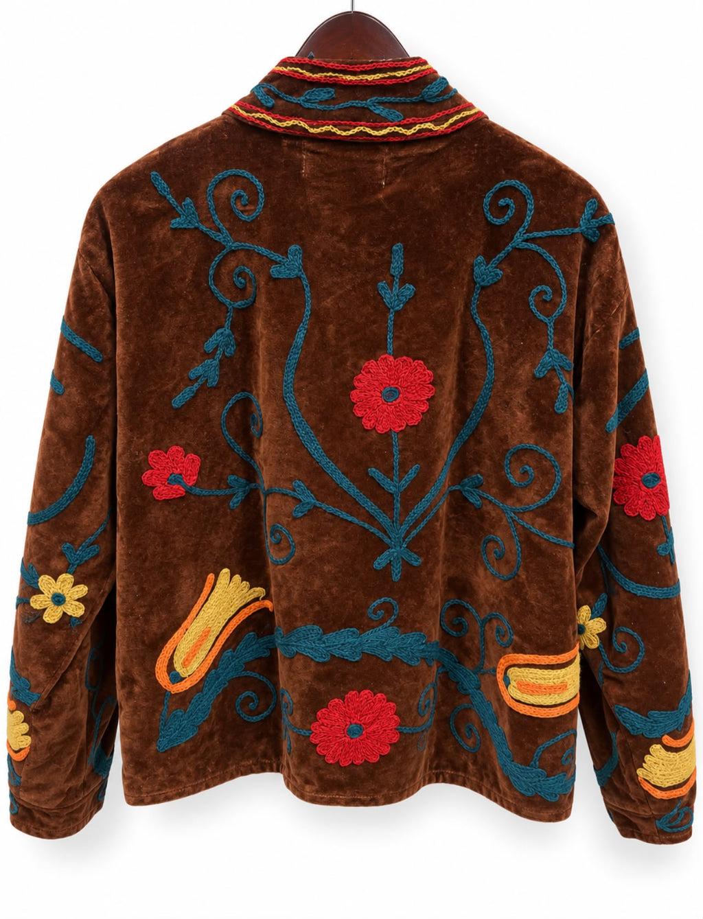 Chocolate Brown Tulip Embroidered Velvet Jacket