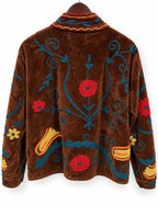 Chocolate Brown Tulip Embroidered Velvet Jacket