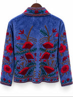 Periwinkle Blue Floral Embroidered Velvet Jacket