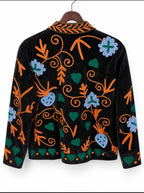 Black Midnight Folk Garden Velvet Jacket