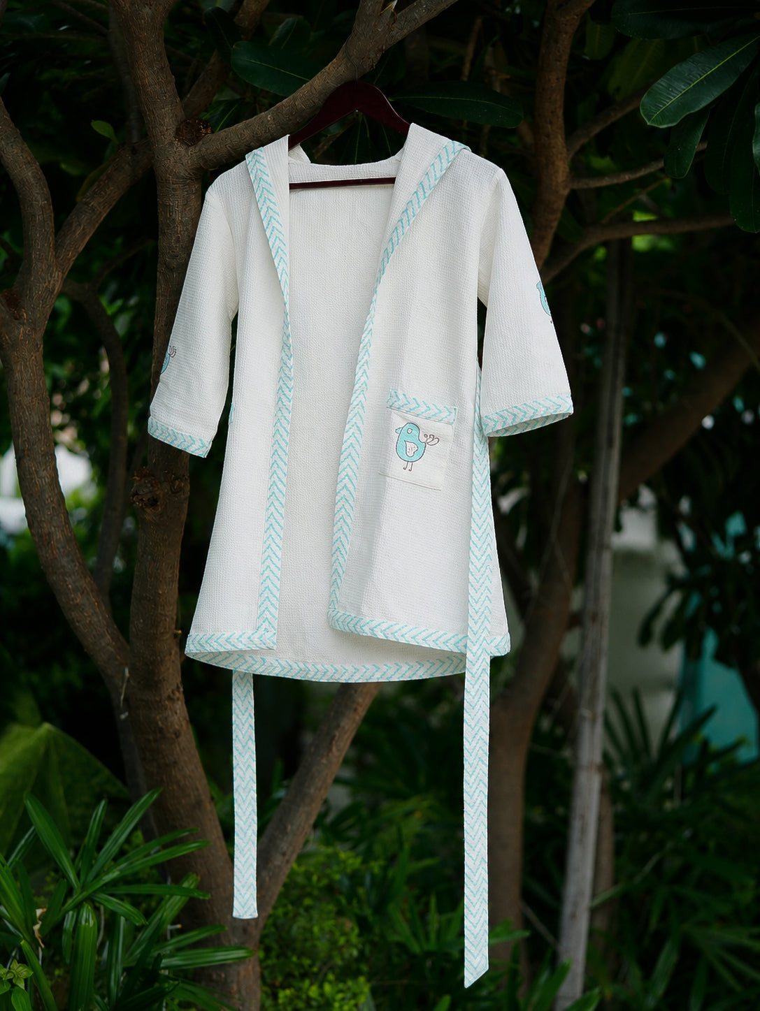 Blue Birdie Hand-block printed Bathrobe for Kids