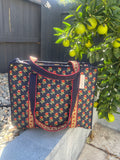 Navy Tulip Meadow Quilted Tote Bag