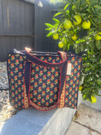Navy Tulip Meadow Quilted Tote Bag