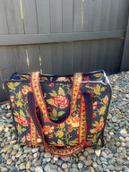 Navy Tulip Meadow Quilted Tote Bag