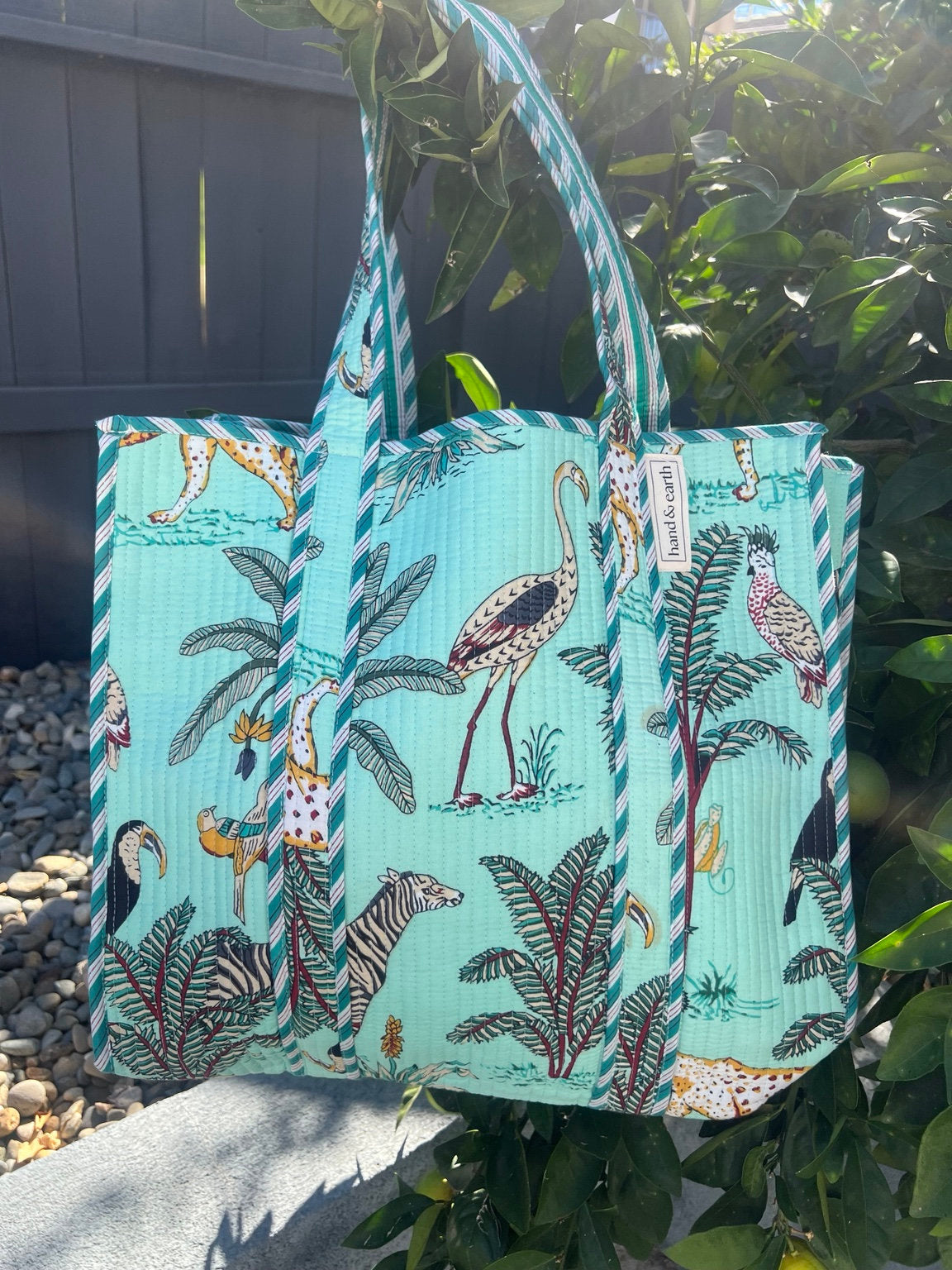 Aqua Safari Reversible Quilted Tote Bag