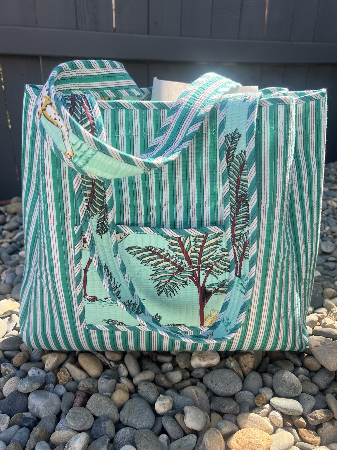 Aqua Safari Reversible Quilted Tote Bag