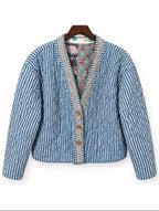 Blue Patchwork Reversible Quilted Cotton Jacket