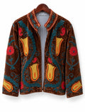 Chocolate Brown Tulip Embroidered Velvet Jacket