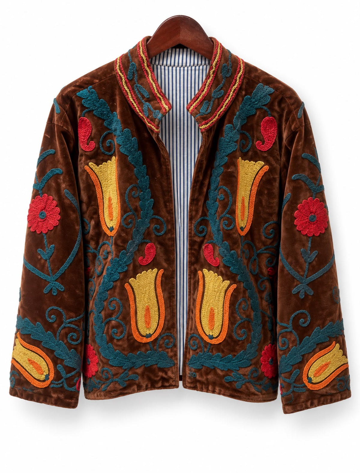 Chocolate Brown Tulip Embroidered Velvet Jacket