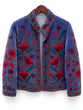 Periwinkle Blue Floral Embroidered Velvet Jacket