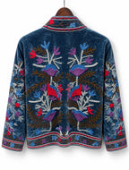Slate Blue Floral Embroidered Velvet Jacket