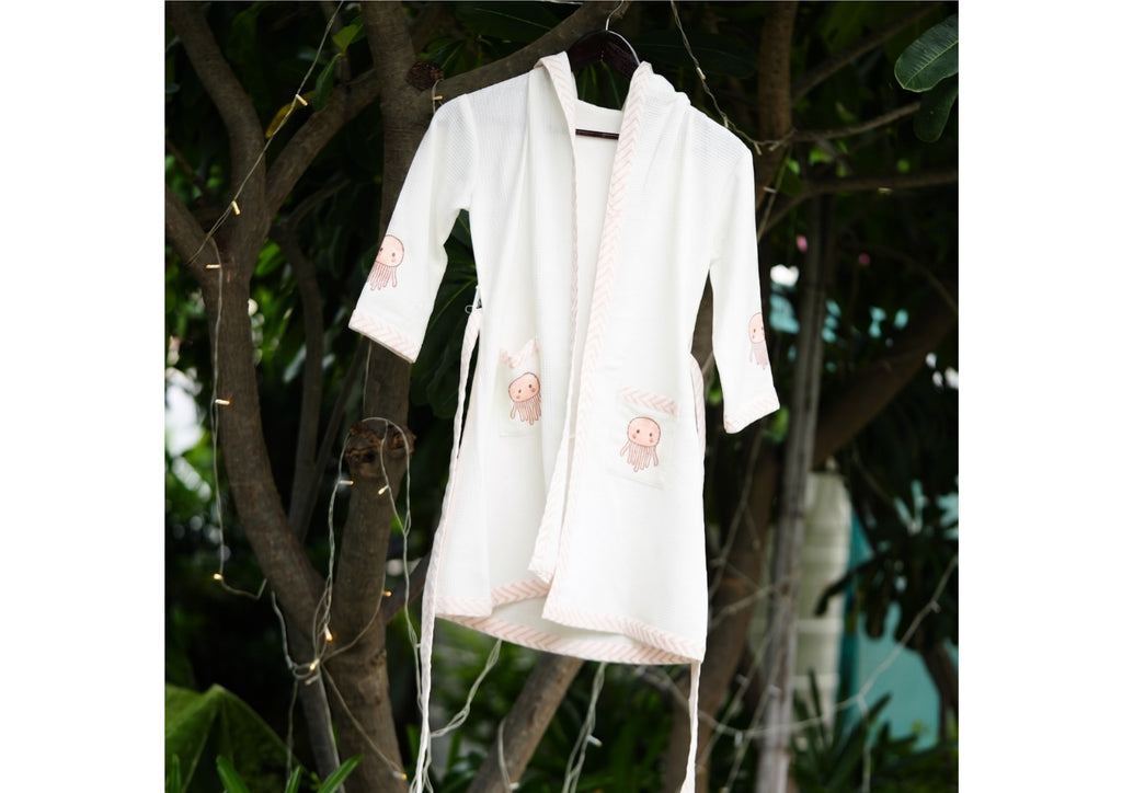 Jelly Fish Hand-blockprinted Baby Bathrobe