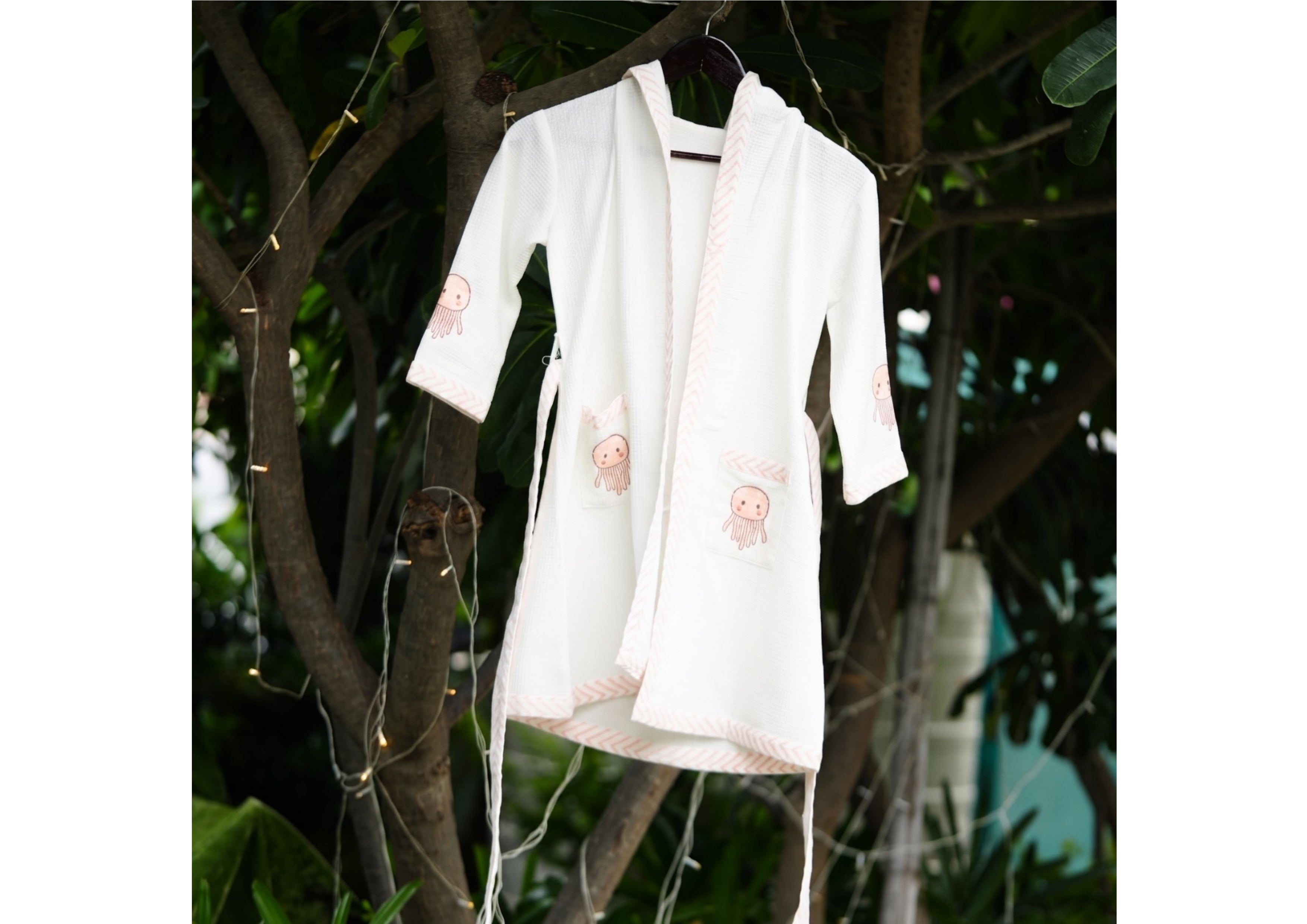 Jelly Fish Hand-blockprinted Baby Bathrobe