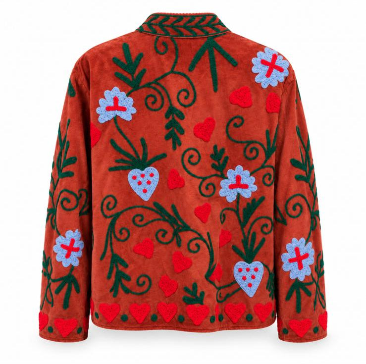 Crimson Reverie Embroidered Velvet Jacket